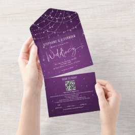 Invitación Todo En Uno Royal Purple String Lights Guest Details Boda
