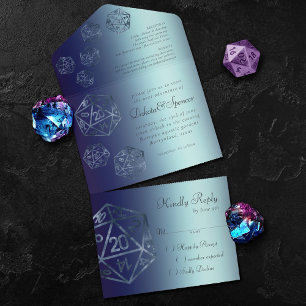Invitación Todo En Uno RPG Luxe   Navy Sheen Fantasy Tabletop Gamer Dice