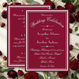 Invitación Todo en uno RSVP Burgundy Rojo Blanco Guion Boda