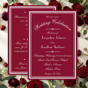 Invitación Todo en uno RSVP Burgundy Rojo Blanco Guion Boda
