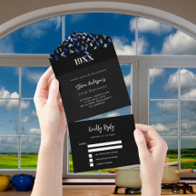 Rsvp cumpleaños de confetti azul marino