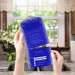 Invitación Todo En Uno Rsvp, cumpleaños del purpurina de plata azul real<br><div class="desc">Un fondo azul real,  decorado con un blanco y un falso purpurina plateado brillan por dentro. Personalice y agregue nombres,  detalles del fiesta,  fecha RSVP,  dirección de devolución y nombre.</div>
