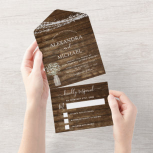 Invitación Todo En Uno RSVP de boda rústica por la respiración de bebé en