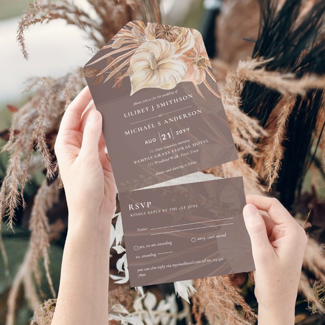 Invitación Todo En Uno RSVP de Boho Pampas, boda rusa (Subido por el creador)
