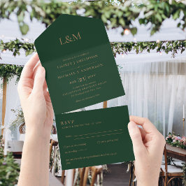 Invitación Todo En Uno RSVP de la boda simple de todo el verde esmeralda 