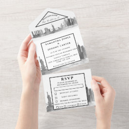 Invitación Todo En Uno RSVP de Nueva York Boda moderno blanco y negro tod