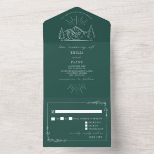 Invitación Todo En Uno RSVP de Rústica Esmeralda de Montaña Vintage