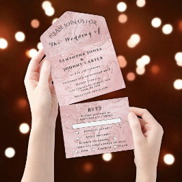 Invitación Todo En Uno RSVP Elegante Boda Moderno Rosa