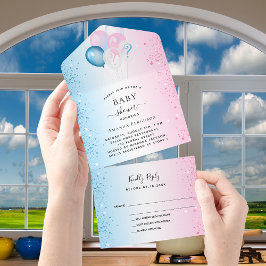 Invitación Todo En Uno RSVP rosa azul de ducha de bebé
