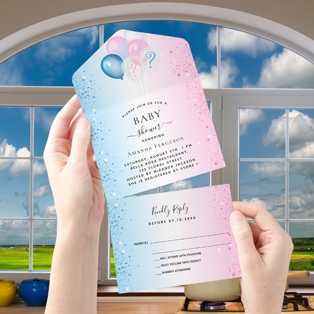 Invitación Todo En Uno RSVP rosa azul de ducha de bebé (Subido por el creador)
