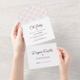 Invitación Todo En Uno Rubor blanco moderno Oh Baby Girl Shower