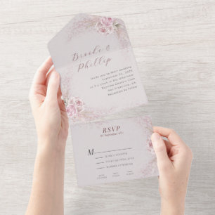 Invitación Todo En Uno Rubor Floral All in One Wedding Invitation RSVP