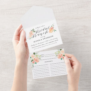 Invitación Todo En Uno Rubor Peach Spring Floral Bridal Brunch y Receta