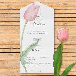 Invitación Todo En Uno Rubor Pink Tulip Solo Moderno Sin Cena con Detalle