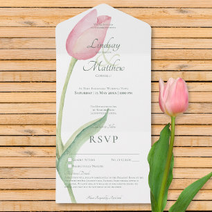 Invitación Todo En Uno Rubor Pink Tulip Solo Moderno Sin Cena con Detalle