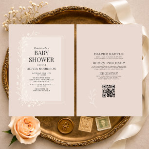 Invitación Todo en uno rubor rosa floral botánico Baby Shower