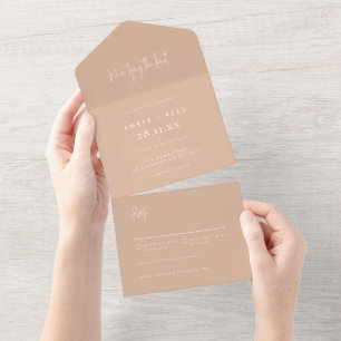 Invitación Todo En Uno Rubor Tan Elegant Minimalista desgarrador Boda