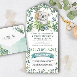 Invitación Todo En Uno Rusia de Eucalyptus Greenery Koala Bear Baby Showe