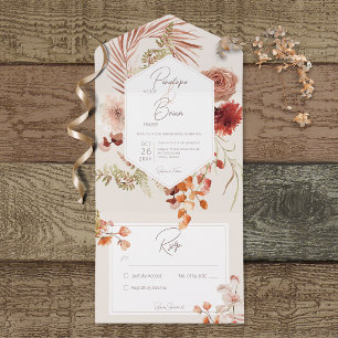 Invitación Todo En Uno Rust Rubor Caer Boho Floral Frame Cream No Dinner