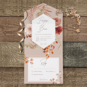 Invitación Todo En Uno Rust Rubor Caer Boho Floral Frame Rubor No Cena