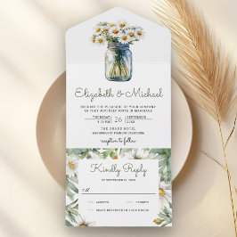 Invitación Todo En Uno Rustic Daisies Floral Mason Jar Wedding