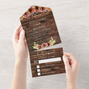 Invitación Todo En Uno Rustic Otoño Fall Sunflowers Wedding RSVP
