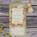 Invitación Todo En Uno Rustic Otoño Rubor Wildflowers Green No Dinner<br><div class="desc">TAMBIÉN ESTÁ DISPONIBLE CON UN CÓDIGO QR PARA ESCALAR EN EL ÁREA RSVP. Este diseño sencillo y elegante está decorado con flores silvestres de otoño sobre un suave paraguas blanco sobre un fondo verde oliva. La solapa delantera contiene las primeras iniciales de la novia y el novio. Este diseño está...</div>