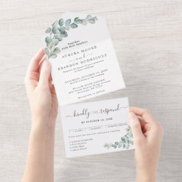 Invitación Todo En Uno Rustic Watercolor Eucalyptus Greenery Wedding