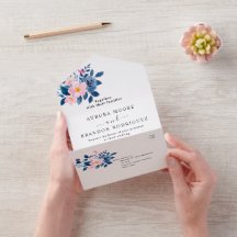 rustic watercolor of a pink & blue floral bouquet