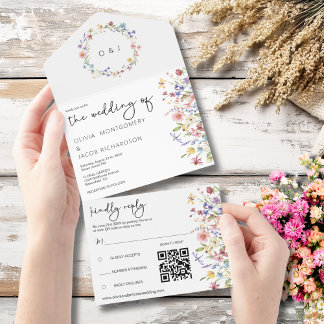 Invitación Todo En Uno Rustic Wildflower Garden Wedding RSVP & QR Code
