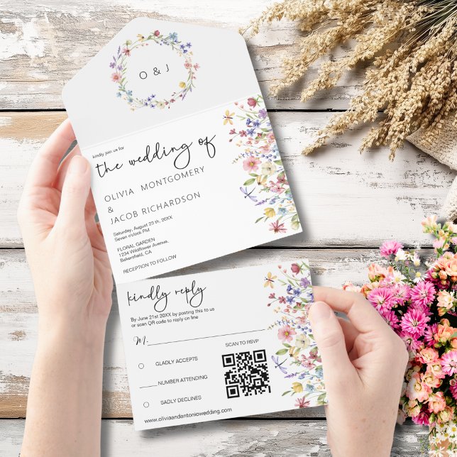 Invitación Todo En Uno Rustic Wildflower Garden Wedding RSVP & QR Code (Subido por el creador)