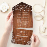 Invitación Todo En Uno Rustic Wood String Lights Lace Boda<br><div class="desc">Rustic Wood String Lights y Lace Boda todo en una sola invitación con tarjeta RSVP</div>