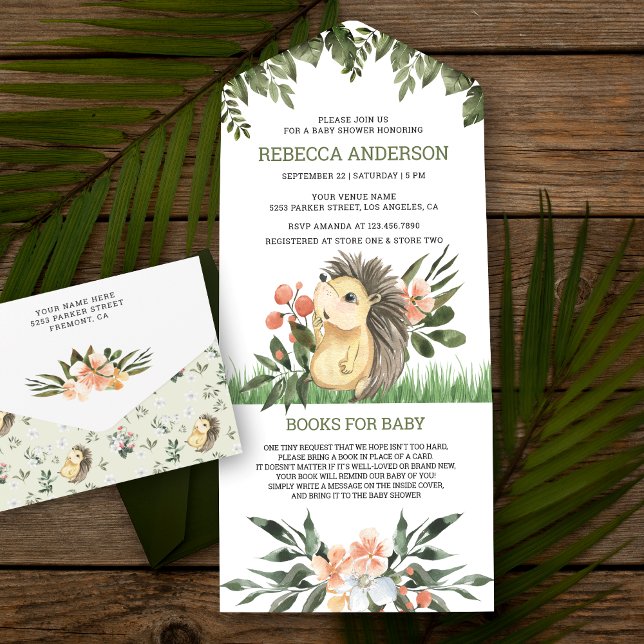 Invitación Todo En Uno Rustic Woodland Cute Hedgehog Baby Shower (Subido por el creador)