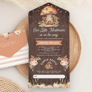 Invitación Todo En Uno Rustic Woodland Forest Mushroom Wood Baby Shower