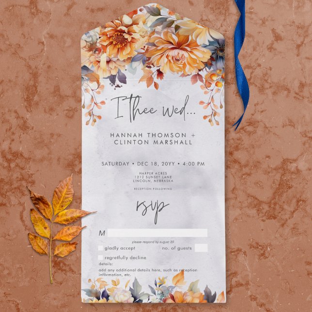 Invitación Todo En Uno Rústica Boda floral de otoño sin cena (Rustic Winter Berries & Pine Wedding No Dinner All In One Invitation)