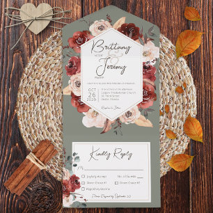 Invitación Todo En Uno Rústica caída de la flor de óxido en una sabrosa c