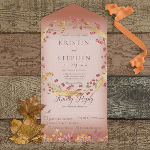 Invitación Todo En Uno Rústica cena de hojas de otoño y puré de flores de