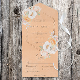 Invitación Todo En Uno Rústica cena de Rubor y Floral blanca