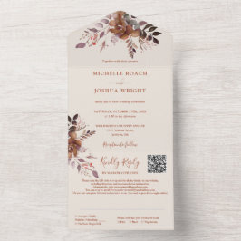 Invitación Todo En Uno Rústica Floral Código QR Boda otoño otoño otoño ot