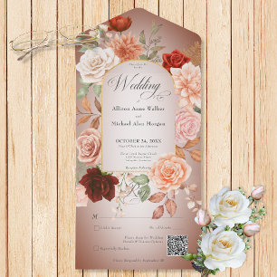 Invitación Todo En Uno Rústica óxido de boho y arco floral de durazno cód