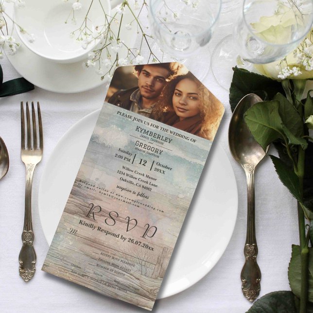 Invitación Todo En Uno Rústica playa del océano Resumen Paisaje Minimalis (Subido por el creador)