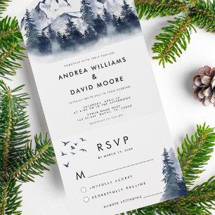 Invitación Todo En Uno Rústica selva invernal en un Boda azul