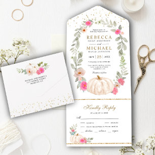 Invitación Todo En Uno Rústica vegetación rosas rosas rocas Boda de calab