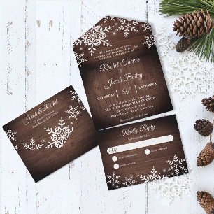Invitación Todo En Uno Rústicas copas de nieve en la boda invernal de Nav