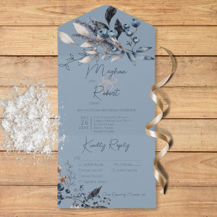 Invitación Todo En Uno Rústico Blue Winter Foliage Blue Three Dinner