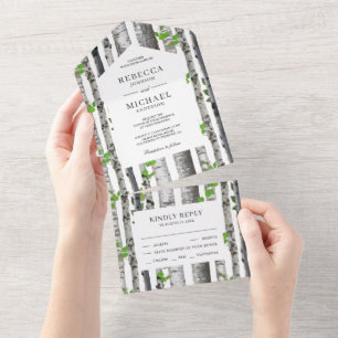 Invitación Todo En Uno Rústico Boda de Birch Trees