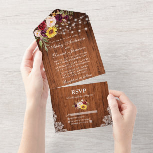 Invitación Todo En Uno Rústico Boda de encajes florales mixtos
