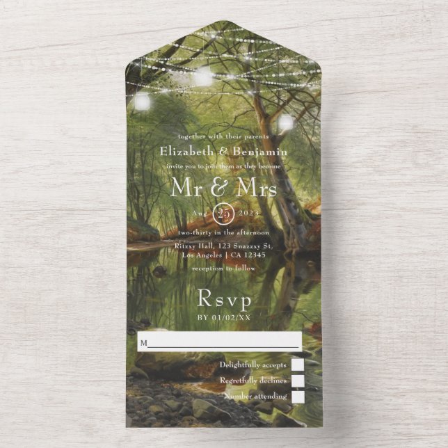 Invitación Todo En Uno Rústico Boda de la vegetación forestal silvestre e (Interior)