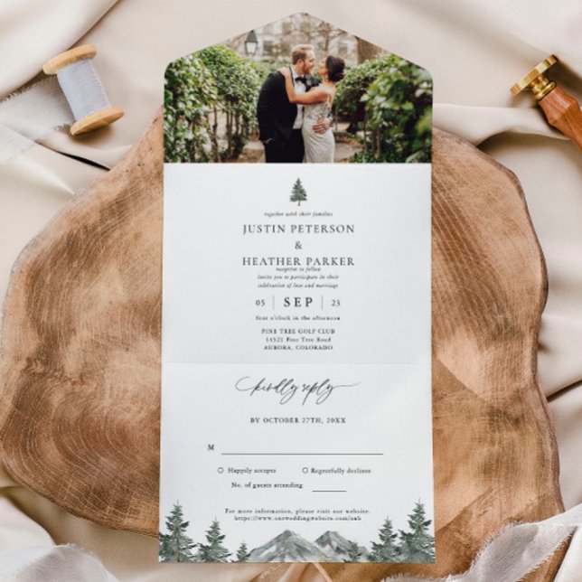 Invitación Todo En Uno Rústico Boda Forestal de Montaña al Aire Libre (Subido por el creador)