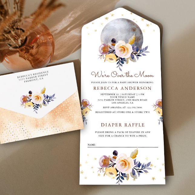Invitación Todo En Uno Rústico Boho Earthy Floral Moon Baby Shower (Subido por el creador)